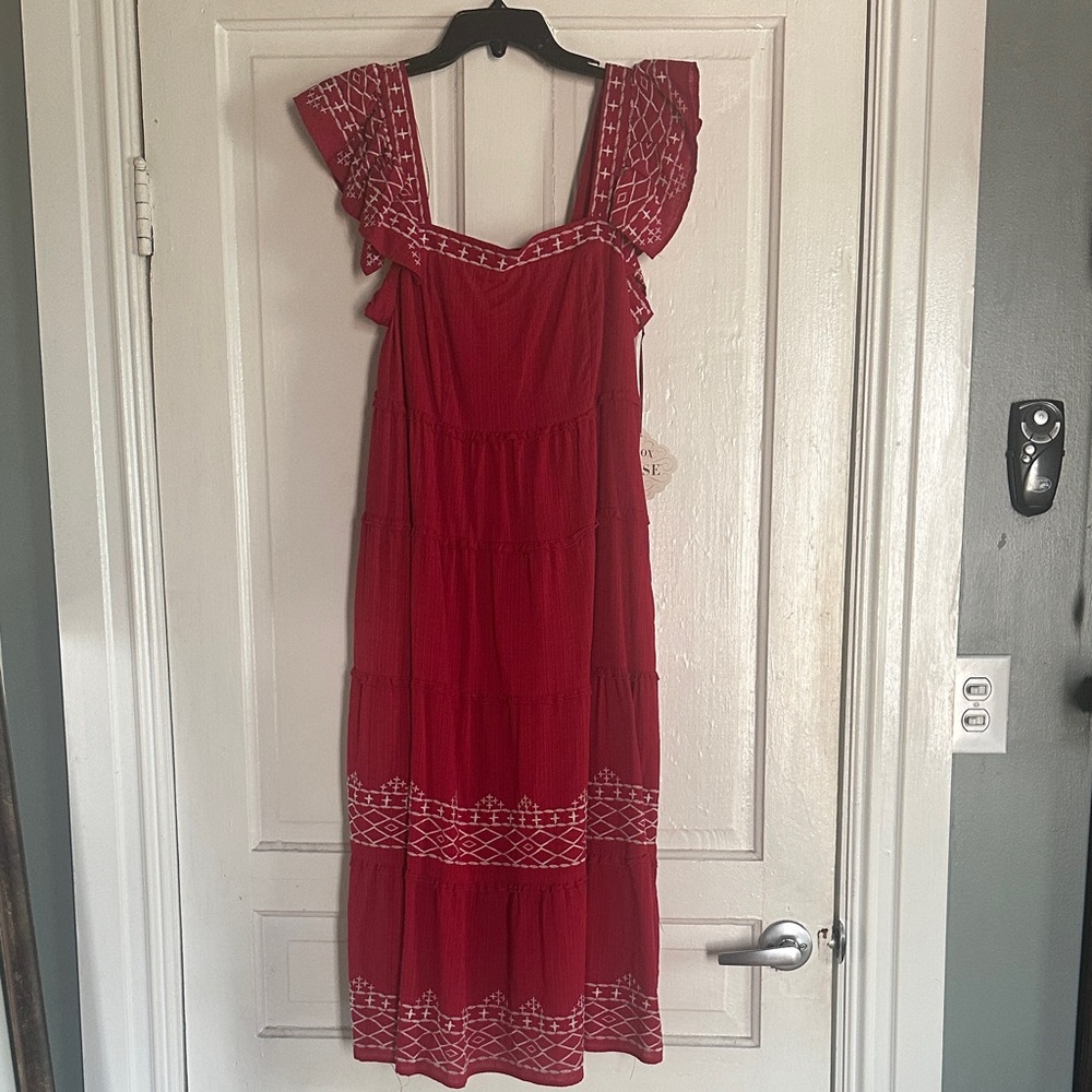 Knox Rose Red Maxi Dress with White Embroidery